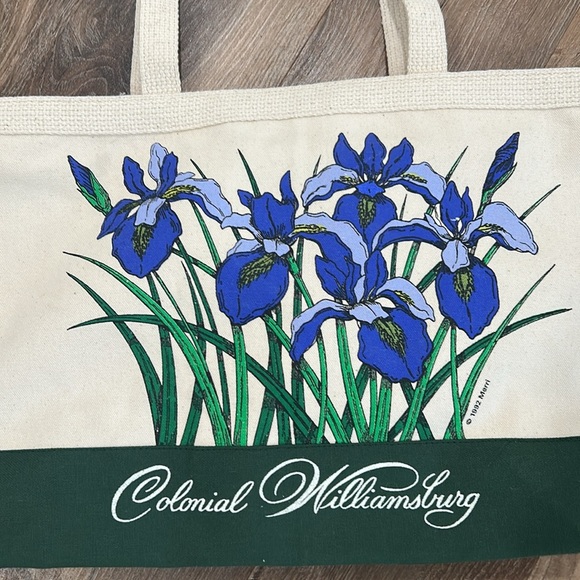 Colonial Williamsburg VA canvas Purple Iris Tote Bag with zipper closure &handle - Picture 2 of 12
